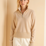 Maison Donati | Wool Cashmere Half-Zip Sweater – Relaxed Cropped Fit