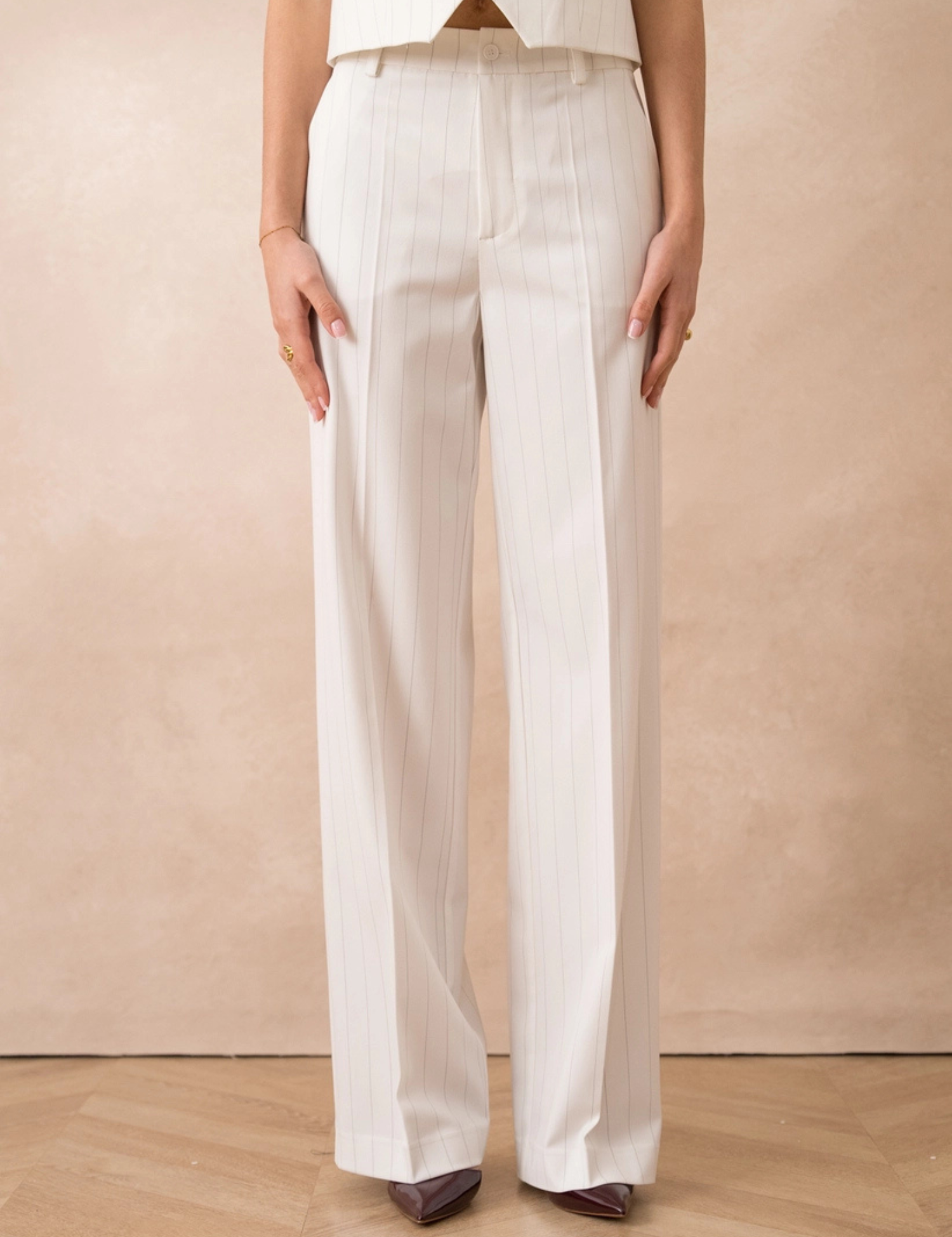 Maison Donati | High-Waisted Pinstripe Trousers – Wide-Leg Tailored Fit