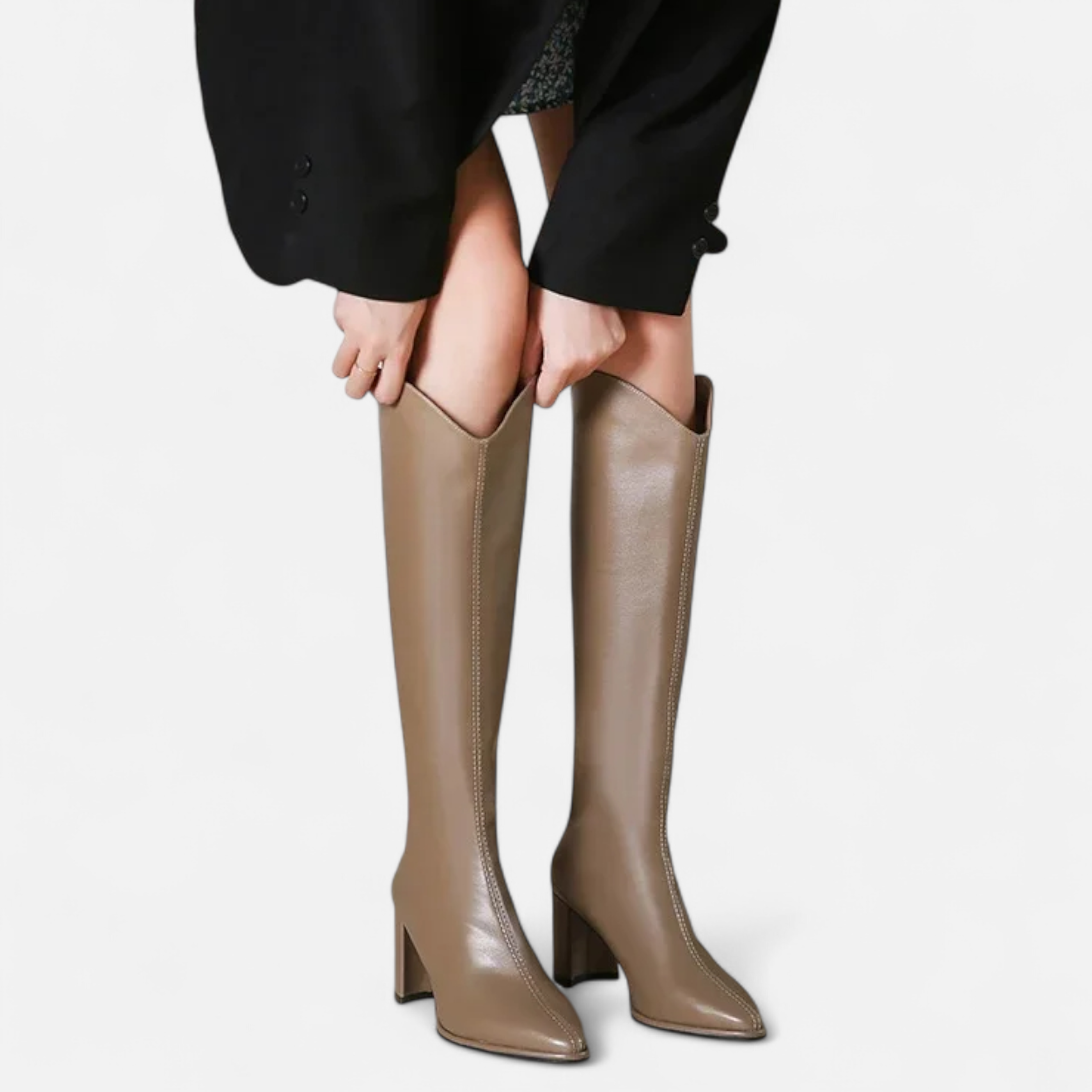 Maison Donati | Knee-High Pointed Toe Boots with Block Heel