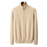 Maison Donati | Men’s Cashmere Wool Full Zip Cardigan – Ribbed Stand Collar