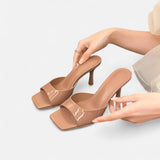 Maison Donati | Patent Slip-On Heeled Mules - Open-Toe Square Heel
