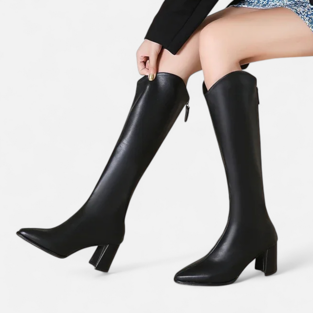 Maison Donati | Knee-High Pointed Toe Boots with Block Heel