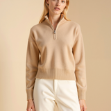 Maison Donati | Wool Cashmere Half-Zip Sweater – Relaxed Cropped Fit