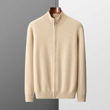 Maison Donati | Men’s Cashmere Wool Full Zip Cardigan – Ribbed Stand Collar