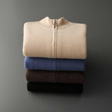 Maison Donati | Men’s Cashmere Wool Full Zip Cardigan – Ribbed Stand Collar