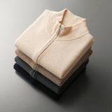 Maison Donati | Men’s Cashmere Wool Full Zip Cardigan – Ribbed Stand Collar
