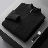 Maison Donati | Men’s Cashmere Wool Full Zip Cardigan – Ribbed Stand Collar