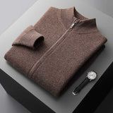 Maison Donati | Men’s Cashmere Wool Full Zip Cardigan – Ribbed Stand Collar