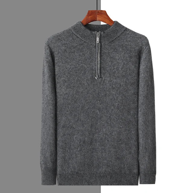 Maison Donati | Men’s Cashmere Wool Half Zip Sweater – Ribbed Mock Neck