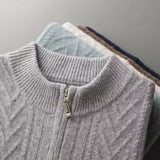 Maison Donati | Men’s Wool Textured Zip Cardigan – Chevron Knit Design