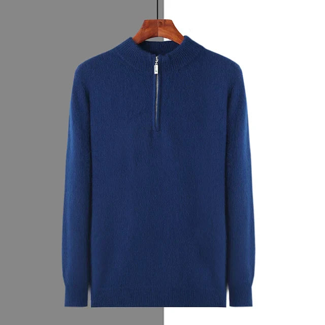 Maison Donati | Men’s Cashmere Wool Half Zip Sweater – Ribbed Mock Neck