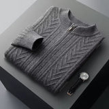 Maison Donati | Men’s Wool Textured Zip Cardigan – Chevron Knit Design