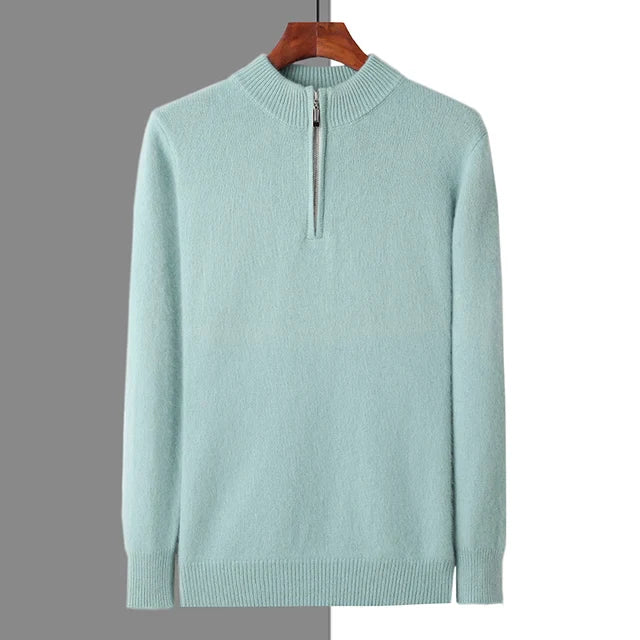 Maison Donati | Men’s Cashmere Wool Half Zip Sweater – Ribbed Mock Neck