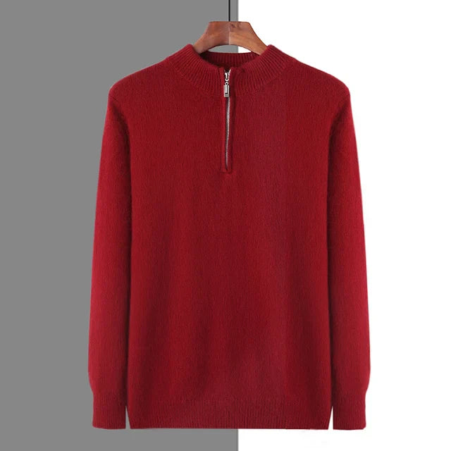 Maison Donati | Men’s Cashmere Wool Half Zip Sweater – Ribbed Mock Neck