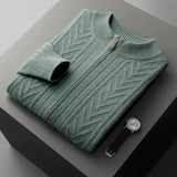 Maison Donati | Men’s Wool Textured Zip Cardigan – Chevron Knit Design