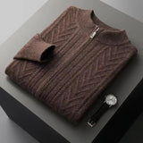 Maison Donati | Men’s Wool Textured Zip Cardigan – Chevron Knit Design