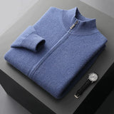 Maison Donati | Men’s Cashmere Wool Full Zip Cardigan – Ribbed Stand Collar