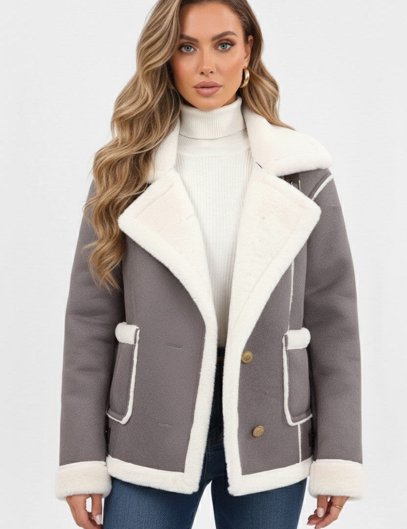 Maison Donati | Women's Plush Lapel Jacket with Faux Fur Trim