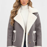 Maison Donati | Women's Plush Lapel Jacket with Faux Fur Trim