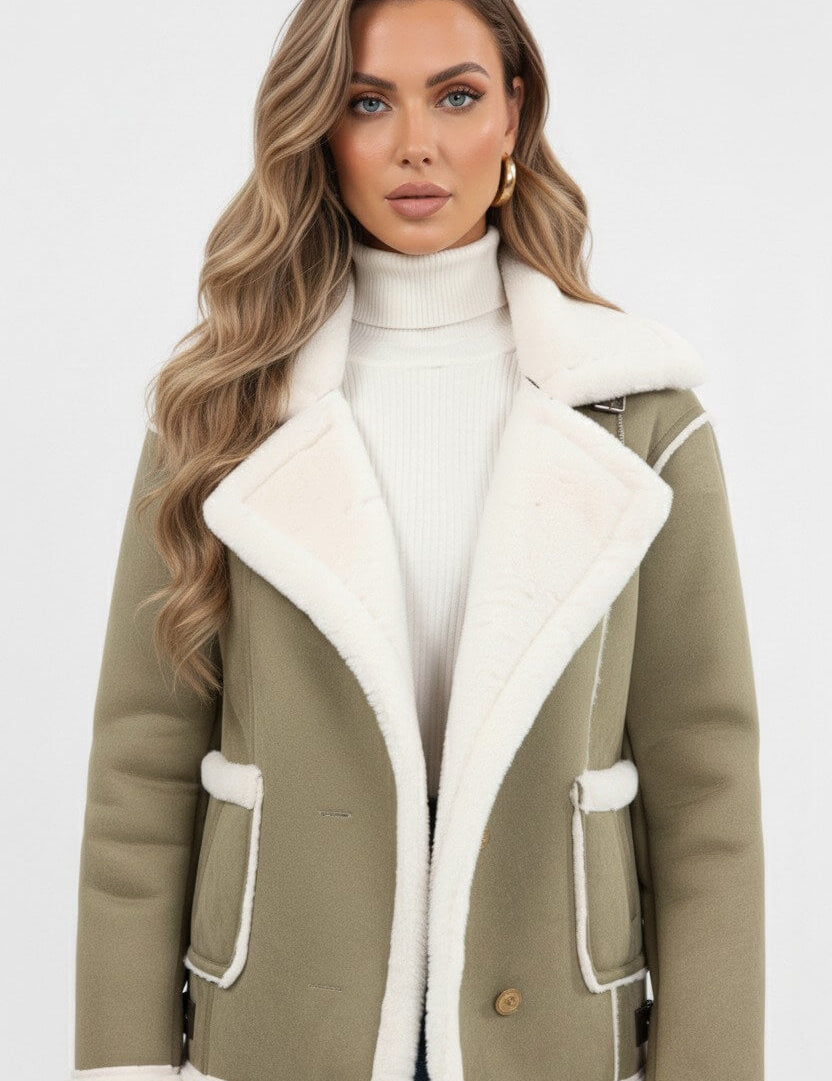 Maison Donati | Women's Plush Lapel Jacket with Faux Fur Trim