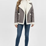 Maison Donati | Women's Plush Lapel Jacket with Faux Fur Trim