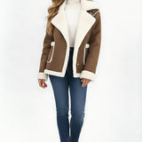 Maison Donati | Women's Plush Lapel Jacket with Faux Fur Trim