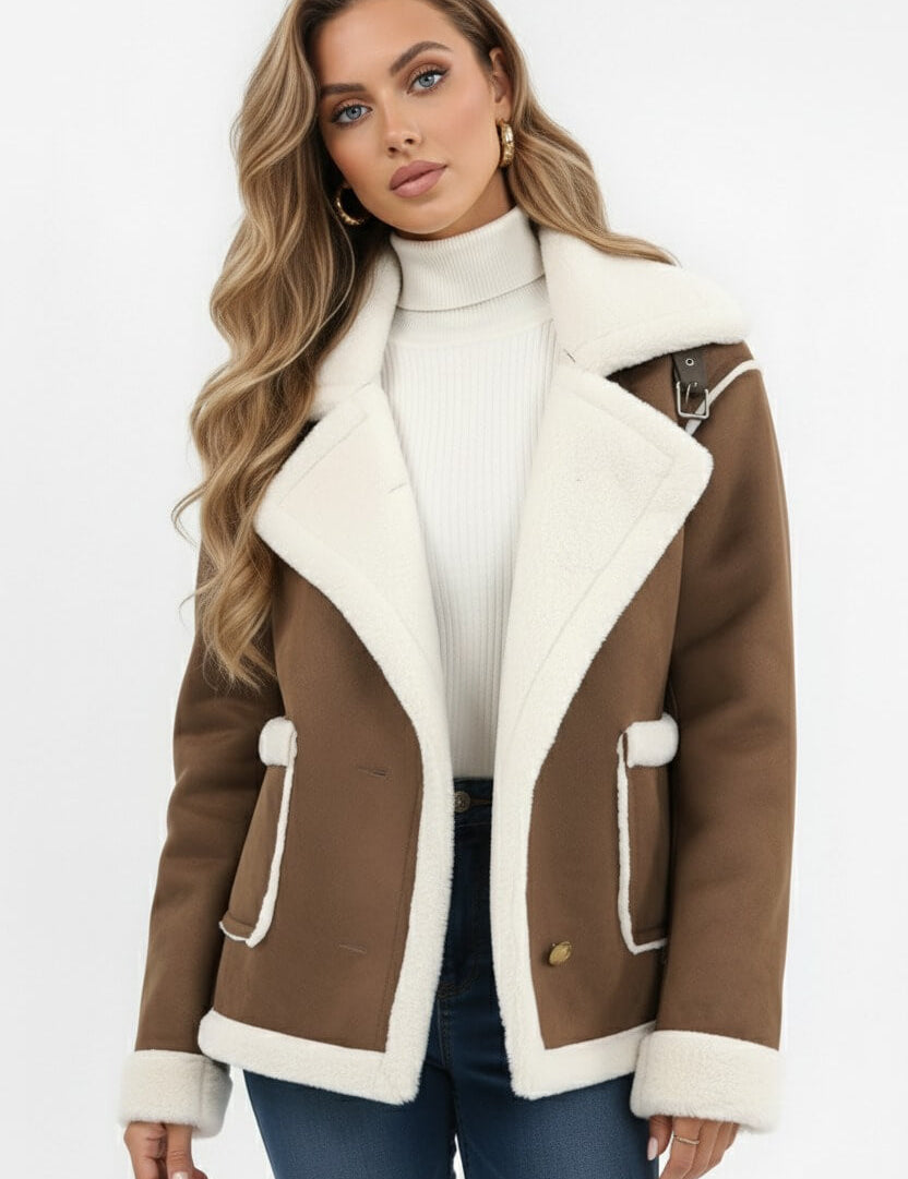 Maison Donati | Women's Plush Lapel Jacket with Faux Fur Trim