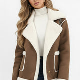 Maison Donati | Women's Plush Lapel Jacket with Faux Fur Trim