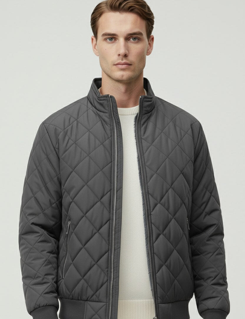 Maison Donati | Men’s Quilted Winter Jacket – Fleece-Lined Zip-Up