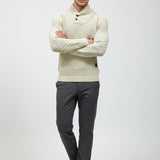Maison Donati | Men’s Knitted Shawl Collar Sweater – Textured Rib Knit Pullover