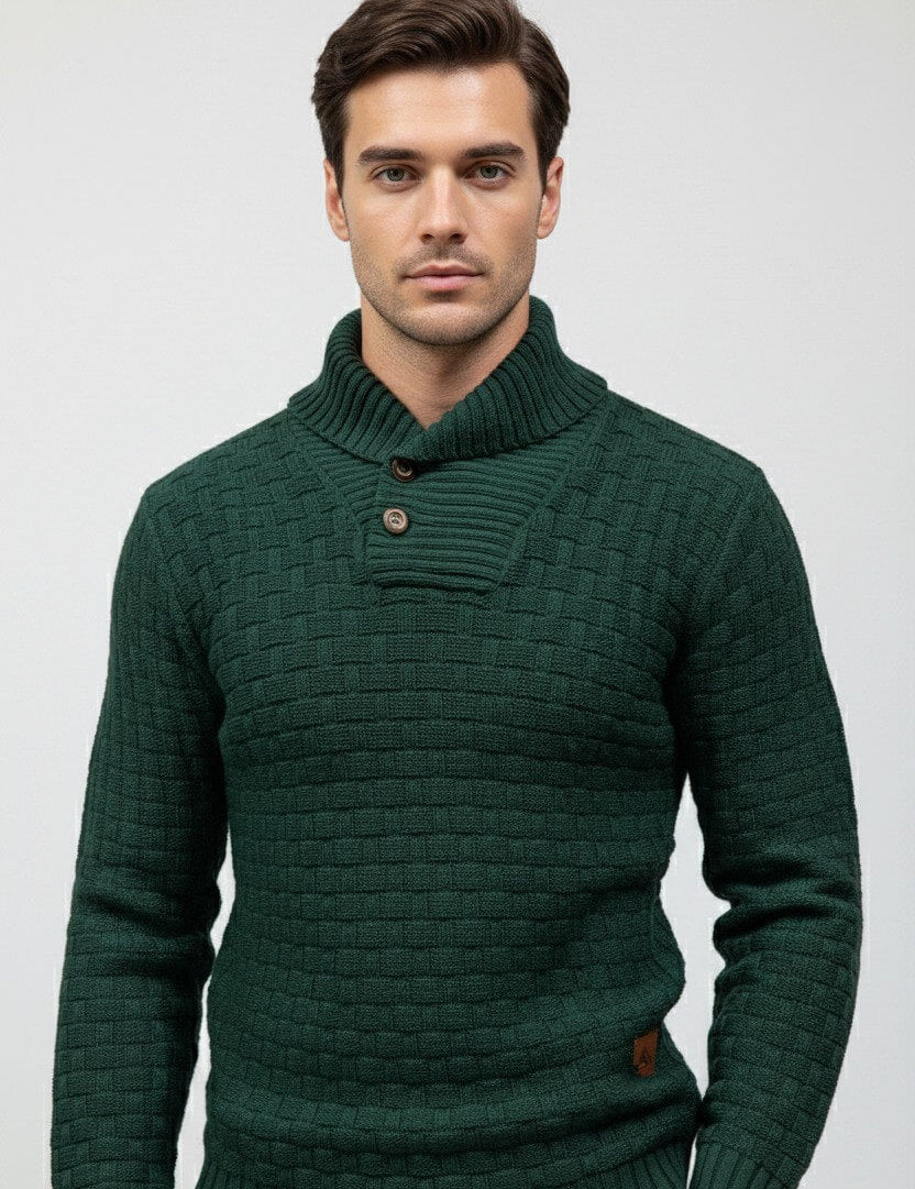 Maison Donati | Men’s Knitted Shawl Collar Sweater – Textured Rib Knit Pullover