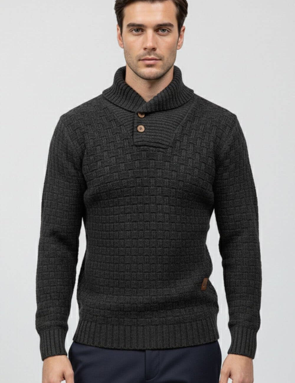 Maison Donati | Men’s Knitted Shawl Collar Sweater – Textured Rib Knit Pullover