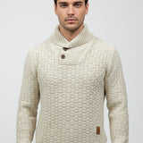Maison Donati | Men’s Knitted Shawl Collar Sweater – Textured Rib Knit Pullover