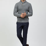 Maison Donati | Men’s Knitted Shawl Collar Sweater – Textured Rib Knit Pullover