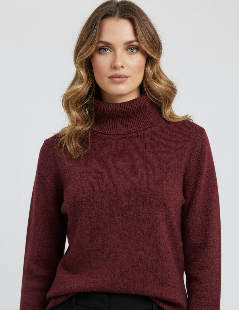 Maison Donati | Women's Ribbed Roll Neck Sweater – Soft Knit Turtleneck Pullover