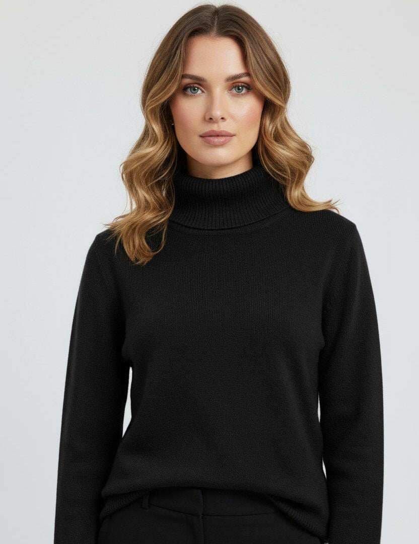 Maison Donati | Women's Ribbed Roll Neck Sweater – Soft Knit Turtleneck Pullover